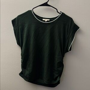 Madewell Green Side-Cinch Muscle Tee Crochet Edge Short Sleeve Women’s Medium